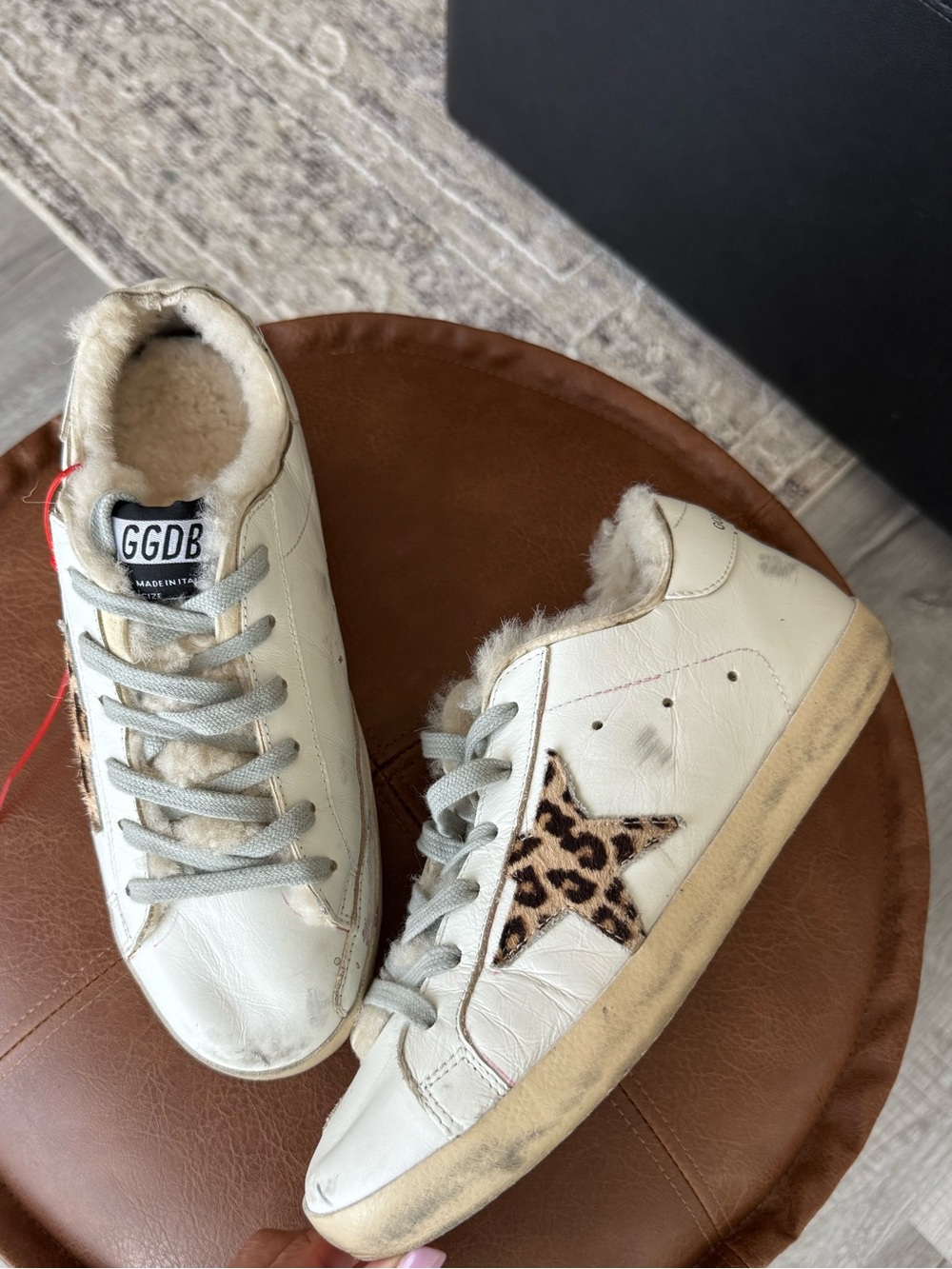 Golden Goose White Leather Sneakers with Leopard Star